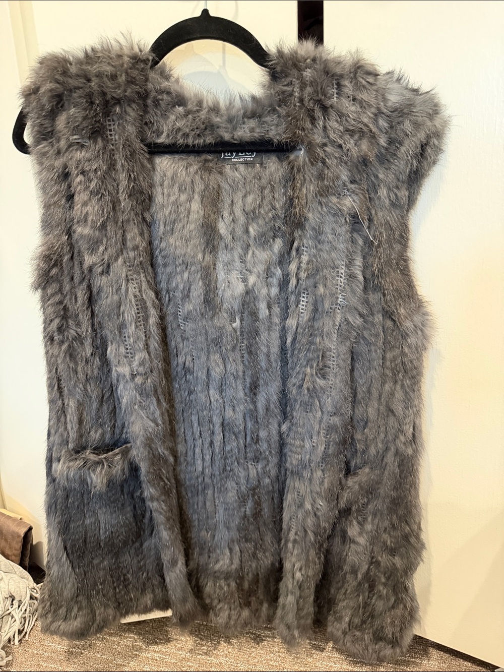 Plush Faux Fur Hooded Vest in Gray